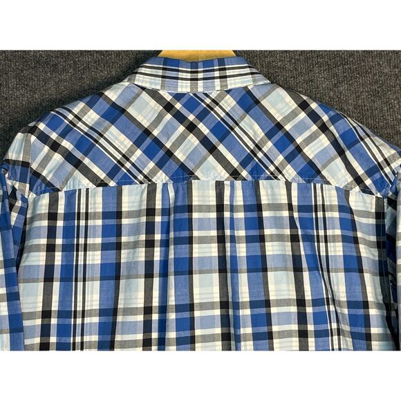 South Pole Hexagon Mens Shirt Button Up Short Sleeve Blue‎ Plaid 100% Cotton XL - Picture 8 of 10